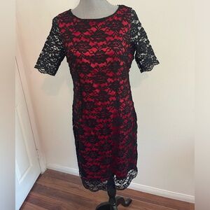 Liz Claiborne Red and Black Lace Dress